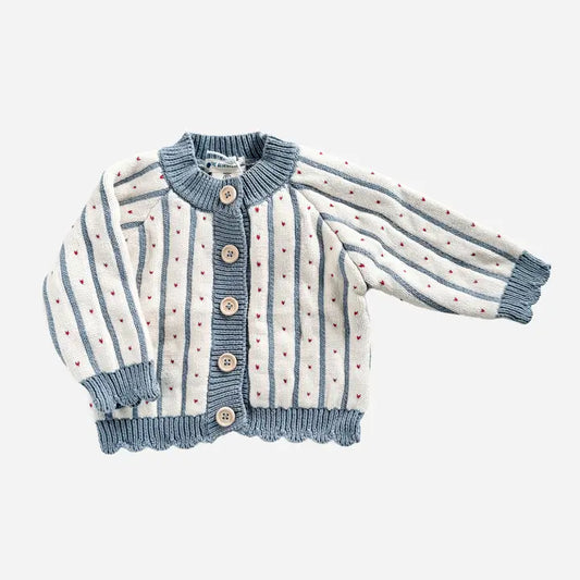Cotton Stripe Heart Cardigan