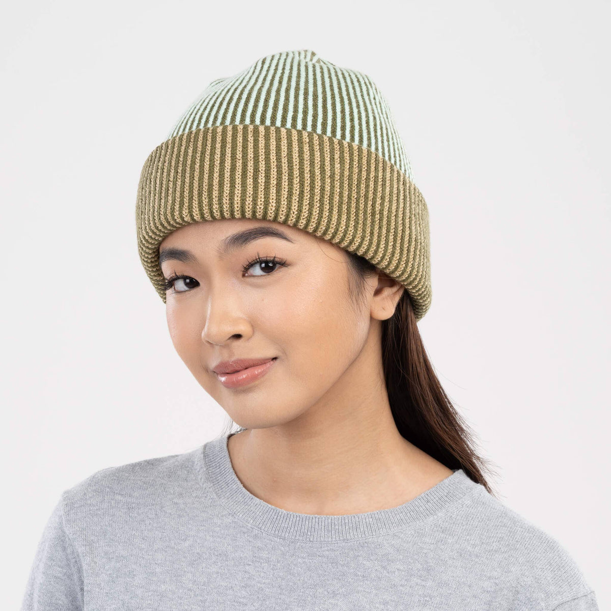 Pinstripe Plush Beanie - Moss
