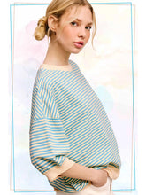 Load image into Gallery viewer, Loose Fit Striped Short Sleeve Crew - Powder Blue
