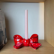 Load image into Gallery viewer, Red Ceramic Bow Candle Holder
