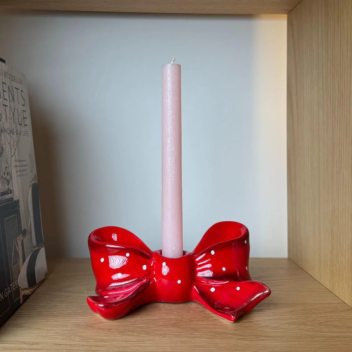 Red Ceramic Bow Candle Holder