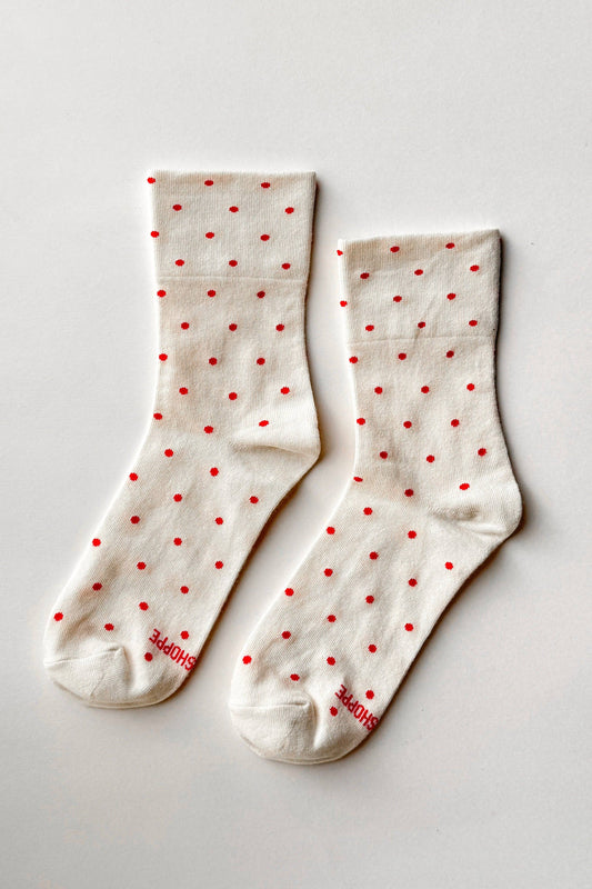 Polka Dot Sneaker Socks CREAM/RED