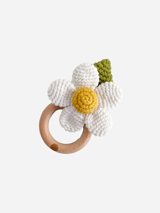 Teether Flower White Cotton Crochet Rattle