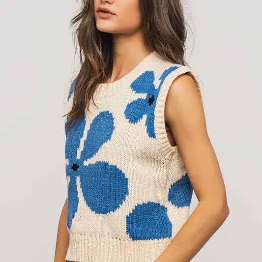 Floral Sweater Vest - Cream