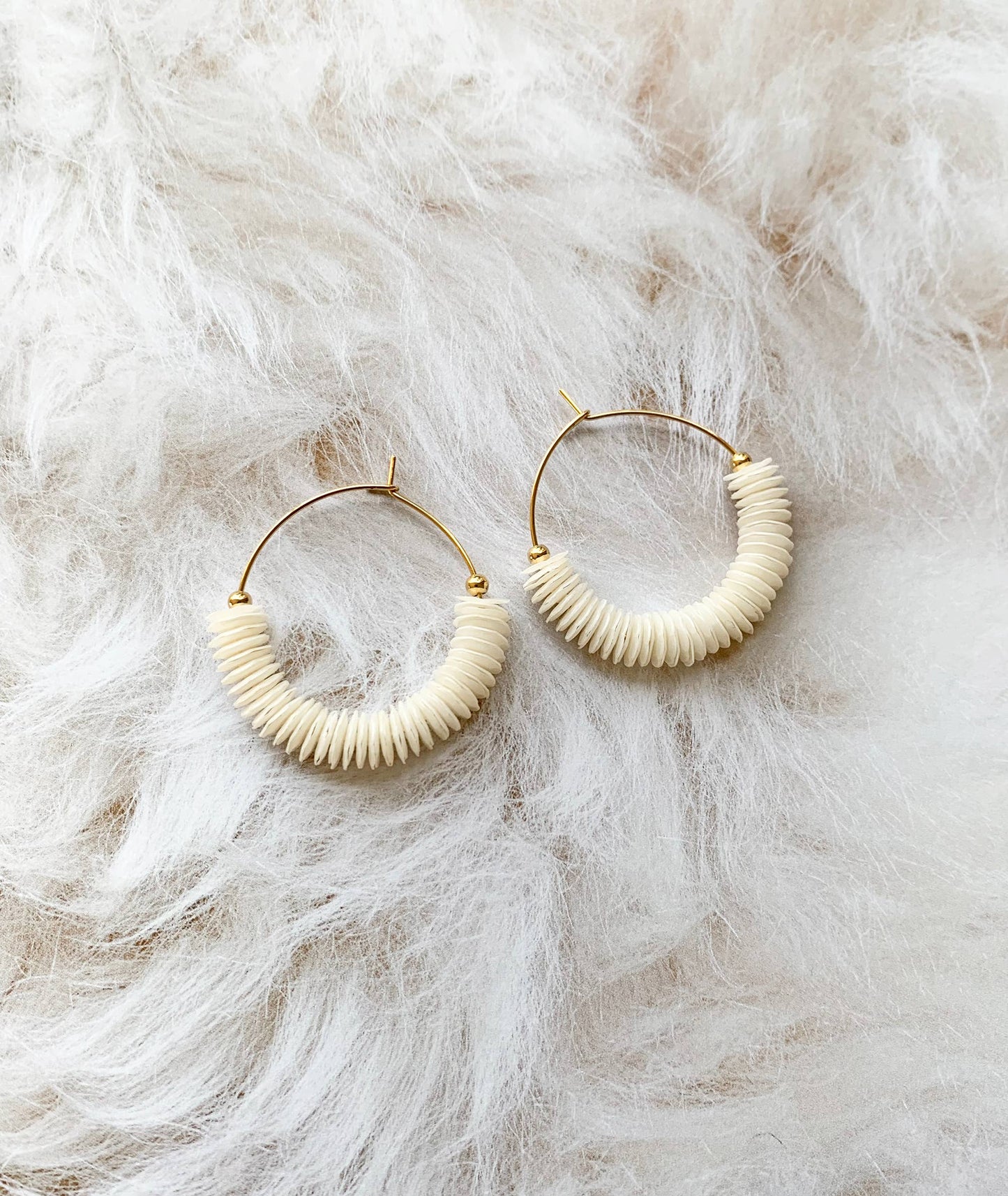 Pearlized White Sequin Hoops