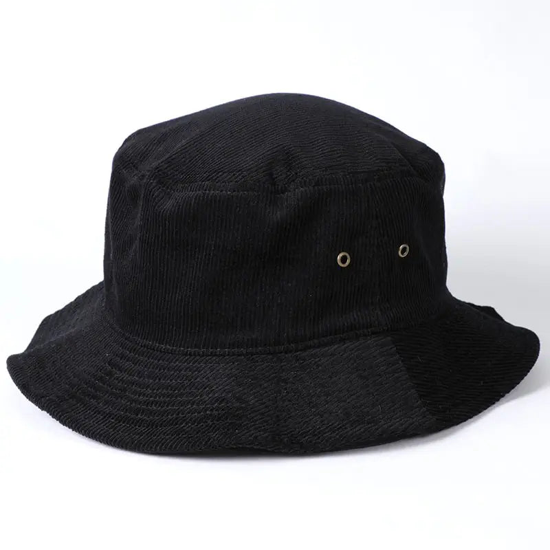 Foldable Vintage Corduroy Bucket Hat - Black