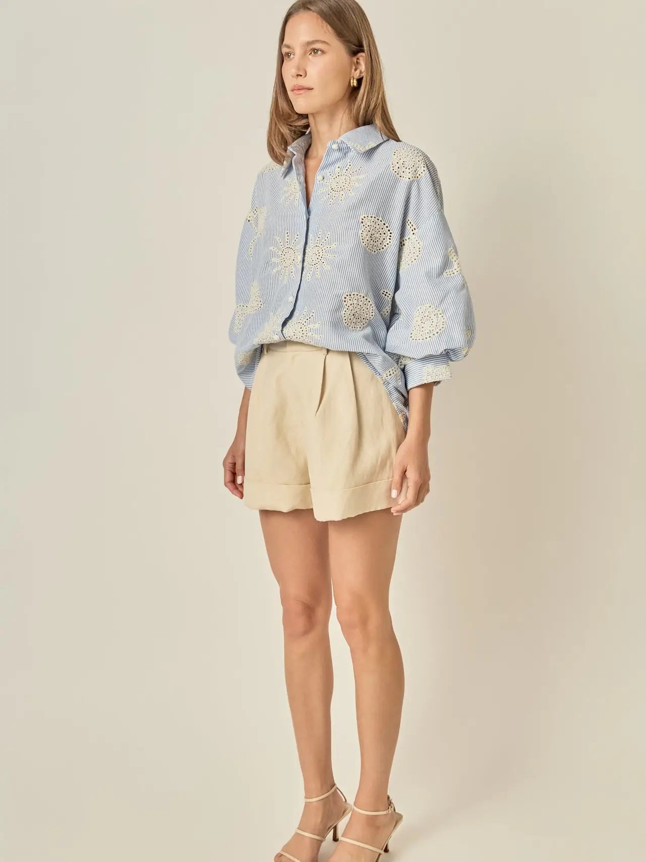 Striped Embroidery Sleeve Shirt
