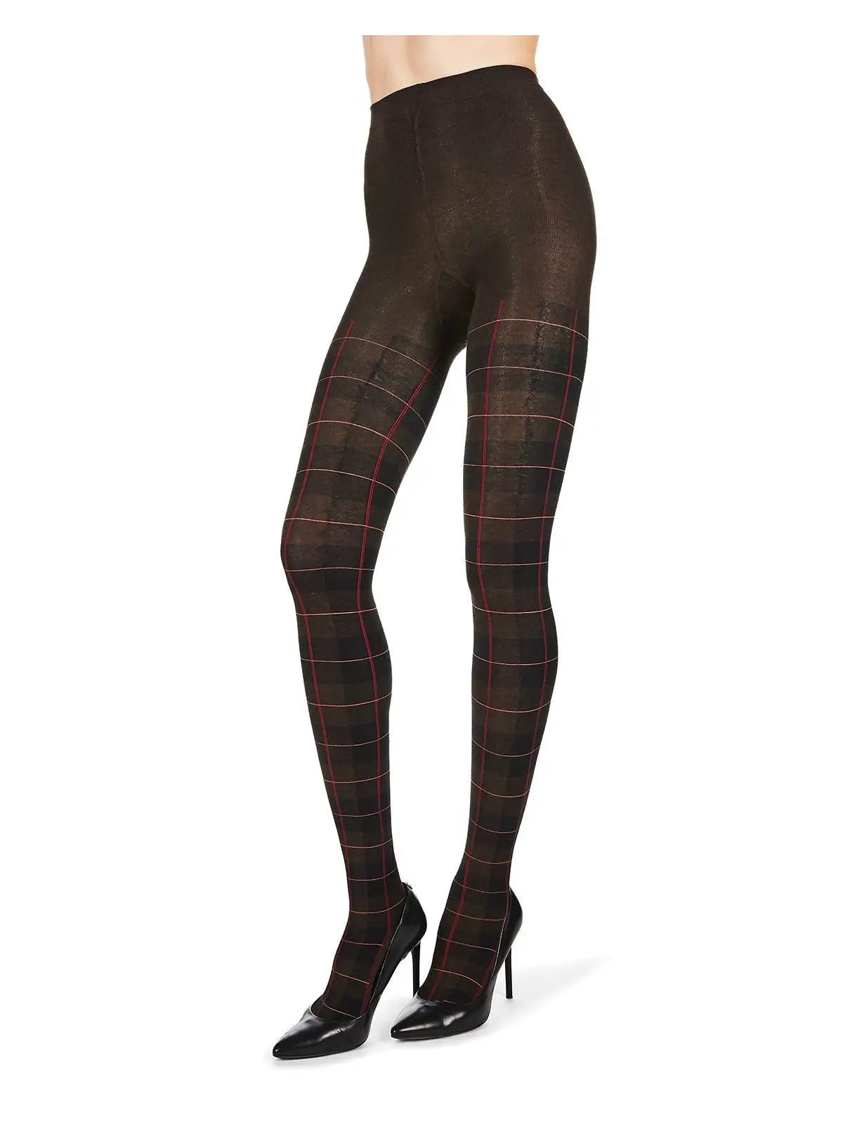 Memoi Glasgow Plaid Sweater Tights - Brown Heather