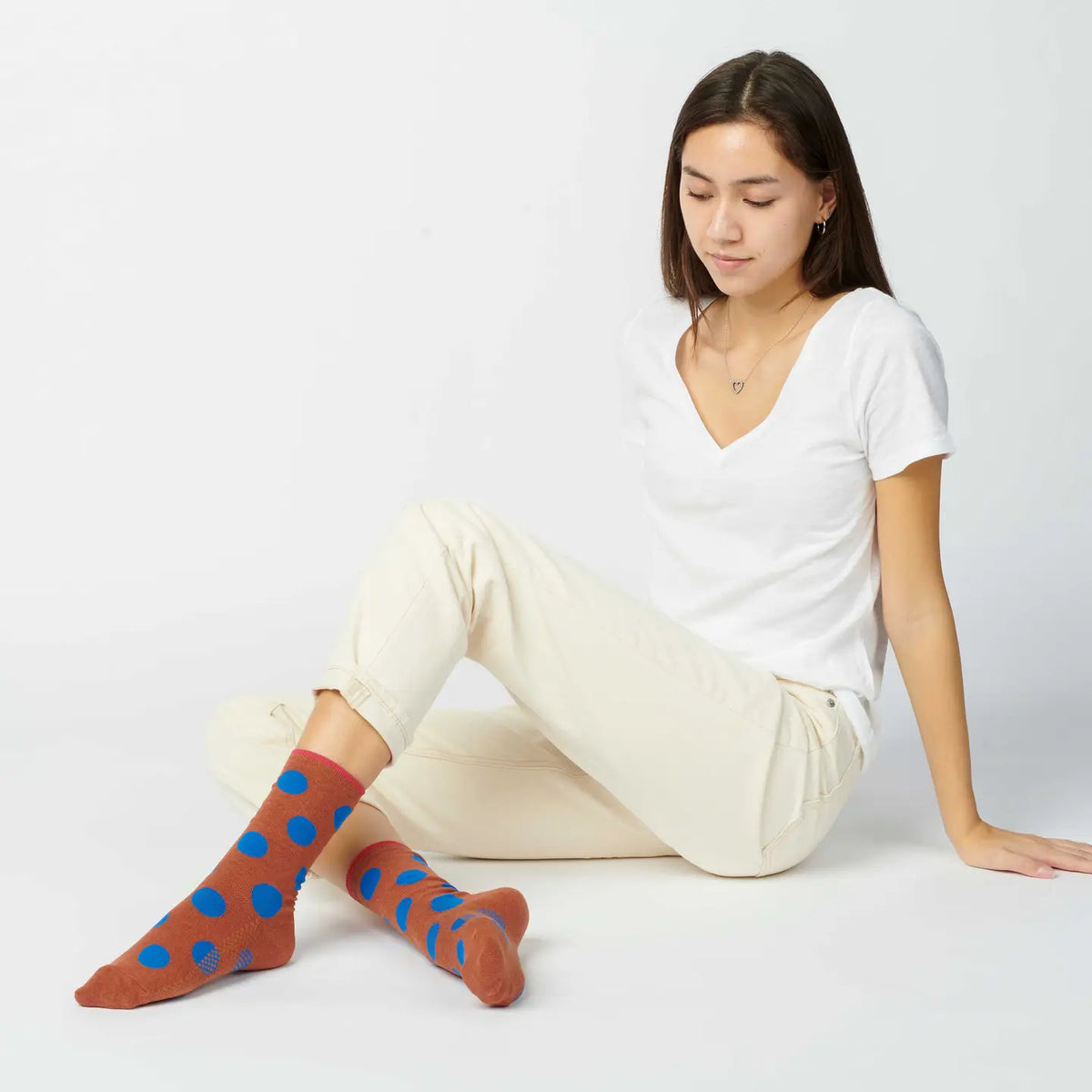 Polka Dot Crew Socks - Brown/Blue
