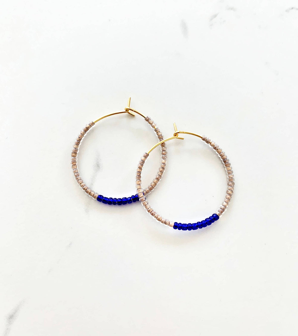 Brown and Blue Hoops | Beaded Hoops