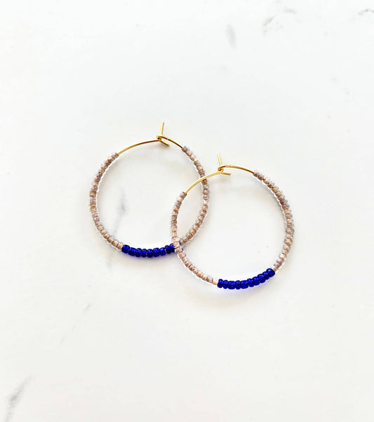 Brown and Blue Hoops | Beaded Hoops