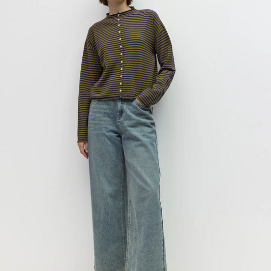 Striped Cardigan - Olive/Navy