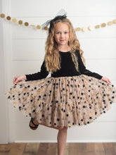 Load image into Gallery viewer, Kids Black &amp; Gold Star Velvet Holiday Sparkle Tulle Dress

