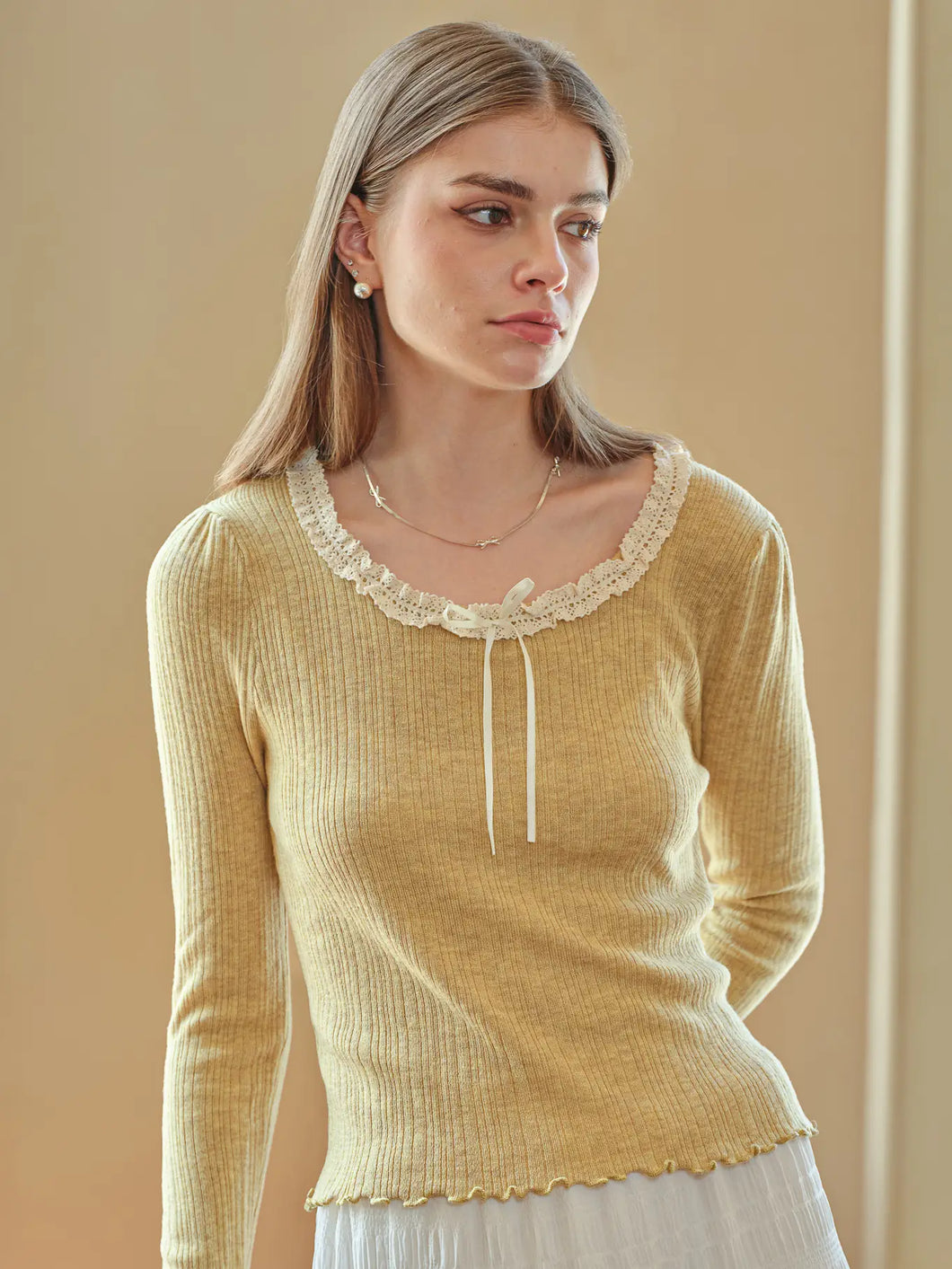 Knit Top with Lace and Ribbon