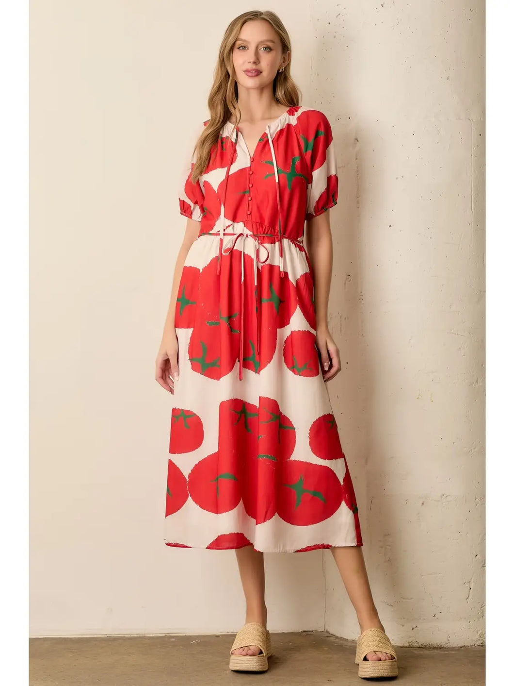 Tomato Print Bubblee Sleeve Maxi Dress