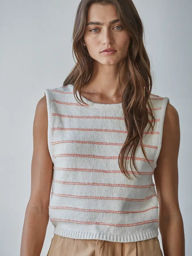 Striped Sweater Tank - Coral Stripe