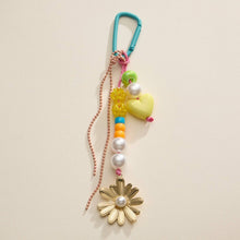 Load image into Gallery viewer, Floral Beaded Bag Charm with Gold Daisy and Heart Accent
