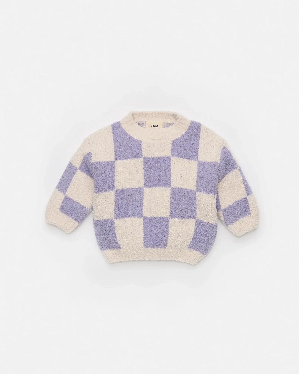 Boxy Sweater - Fuzzy Checkers Ecru & Taro