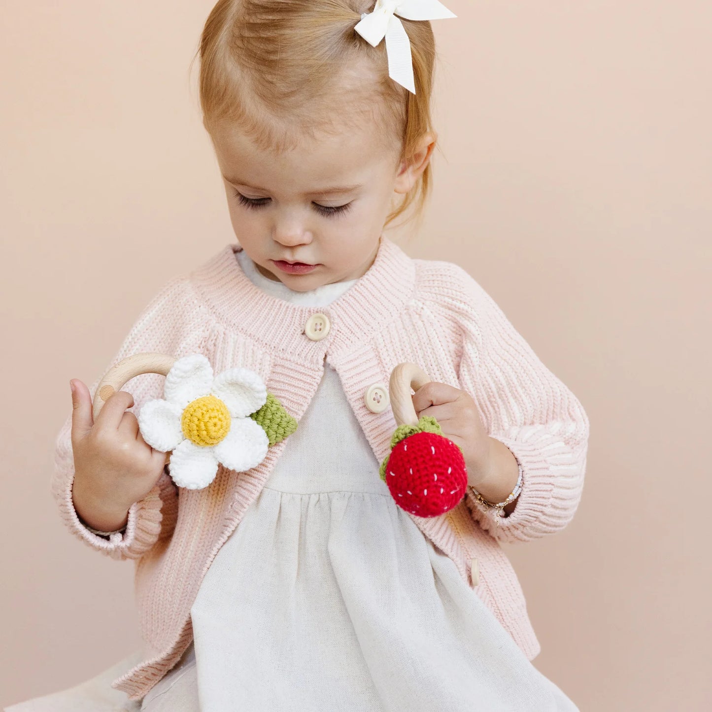 Teether Flower White Cotton Crochet Rattle