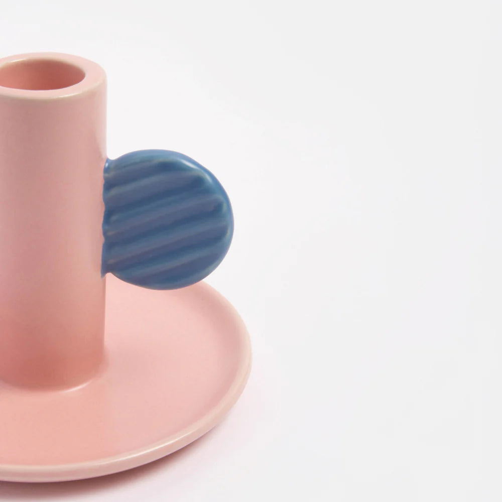 Pink/Blue Hand Painted Stoneware Candle Holder