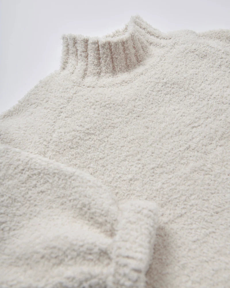 Fuzzy Boxy Mock Neck Sweater - Ecru