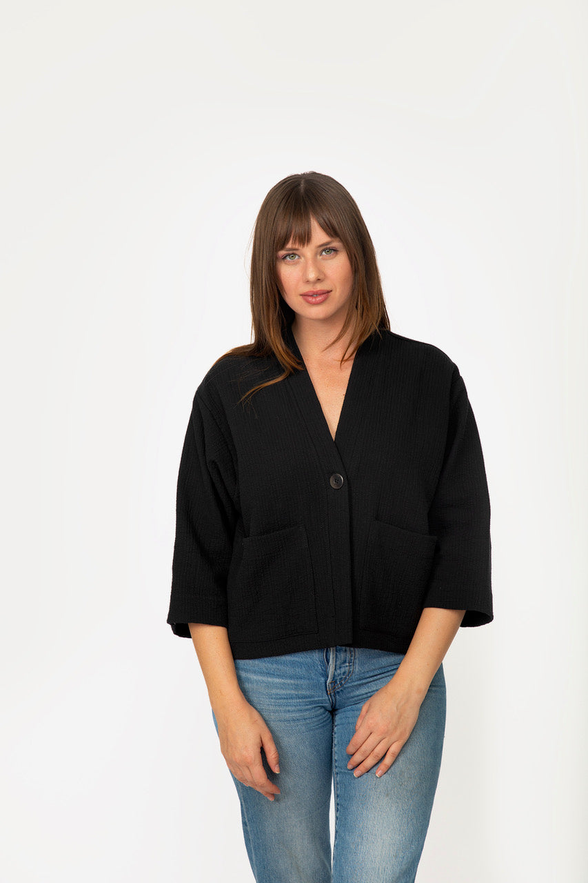 Basket Jacket in Cotton Waffle - Black