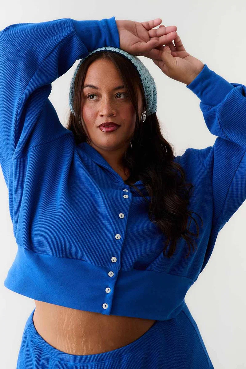 Waffle Sailor Cardigan - Cobalt