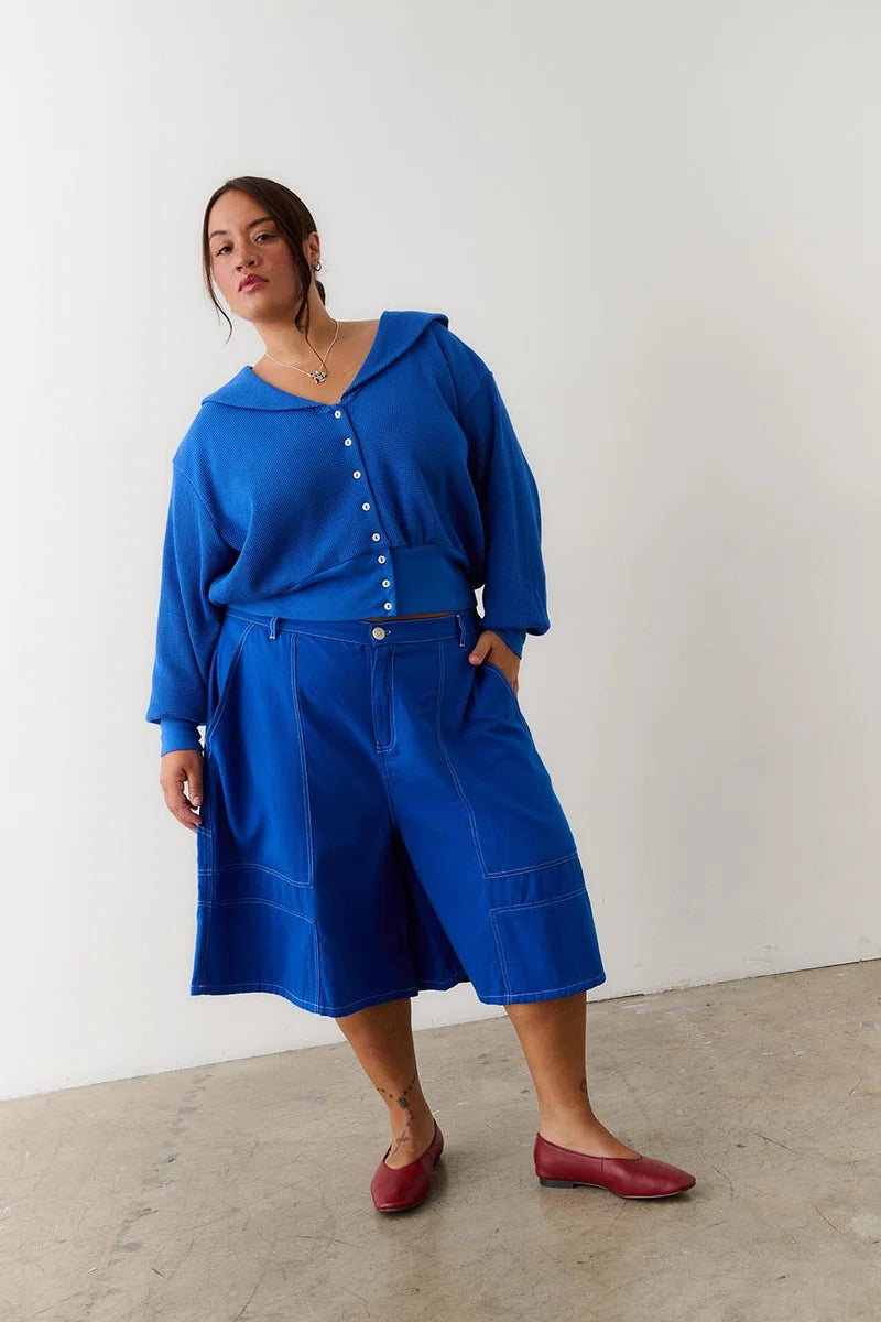 Waffle Sailor Cardigan - Cobalt