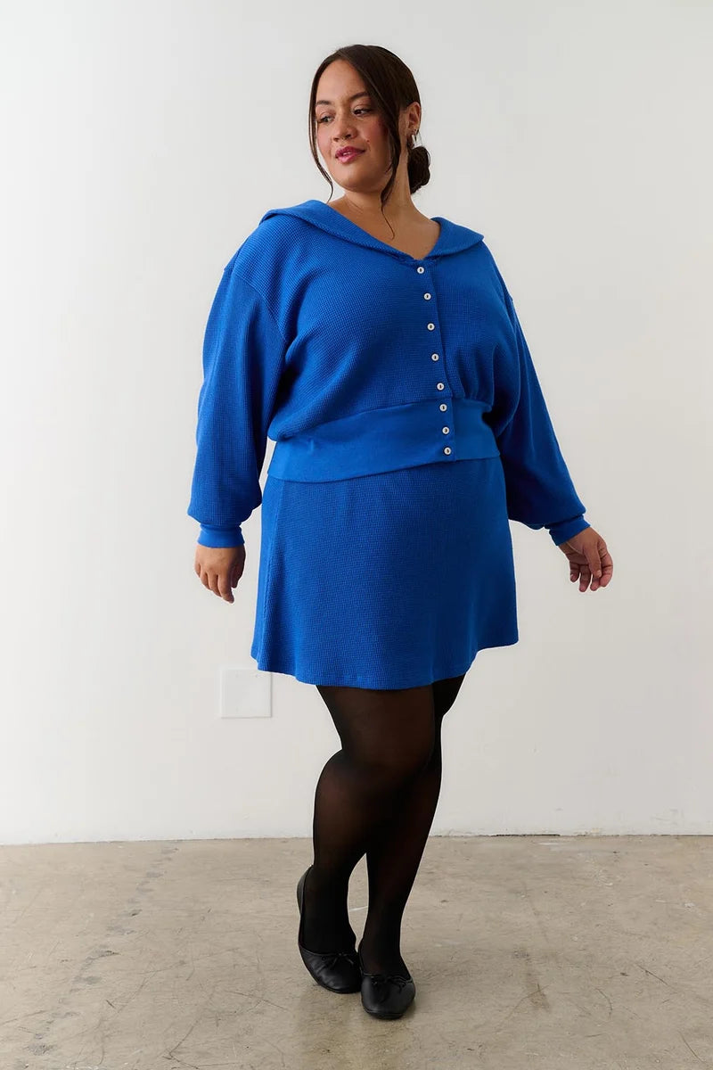 Waffle Sailor Cardigan - Cobalt