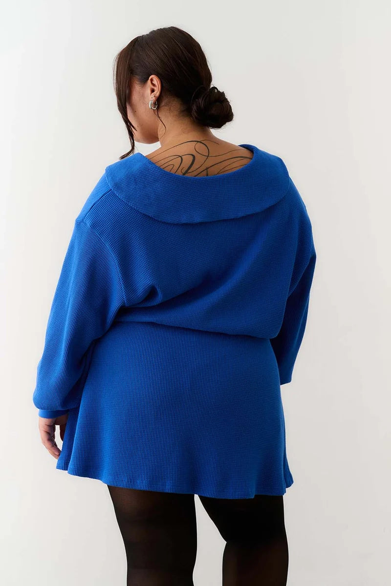 Waffle Sailor Cardigan - Cobalt