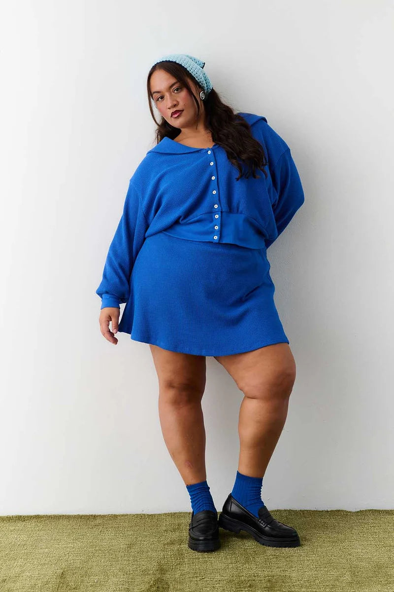 Waffle Sailor Cardigan - Cobalt
