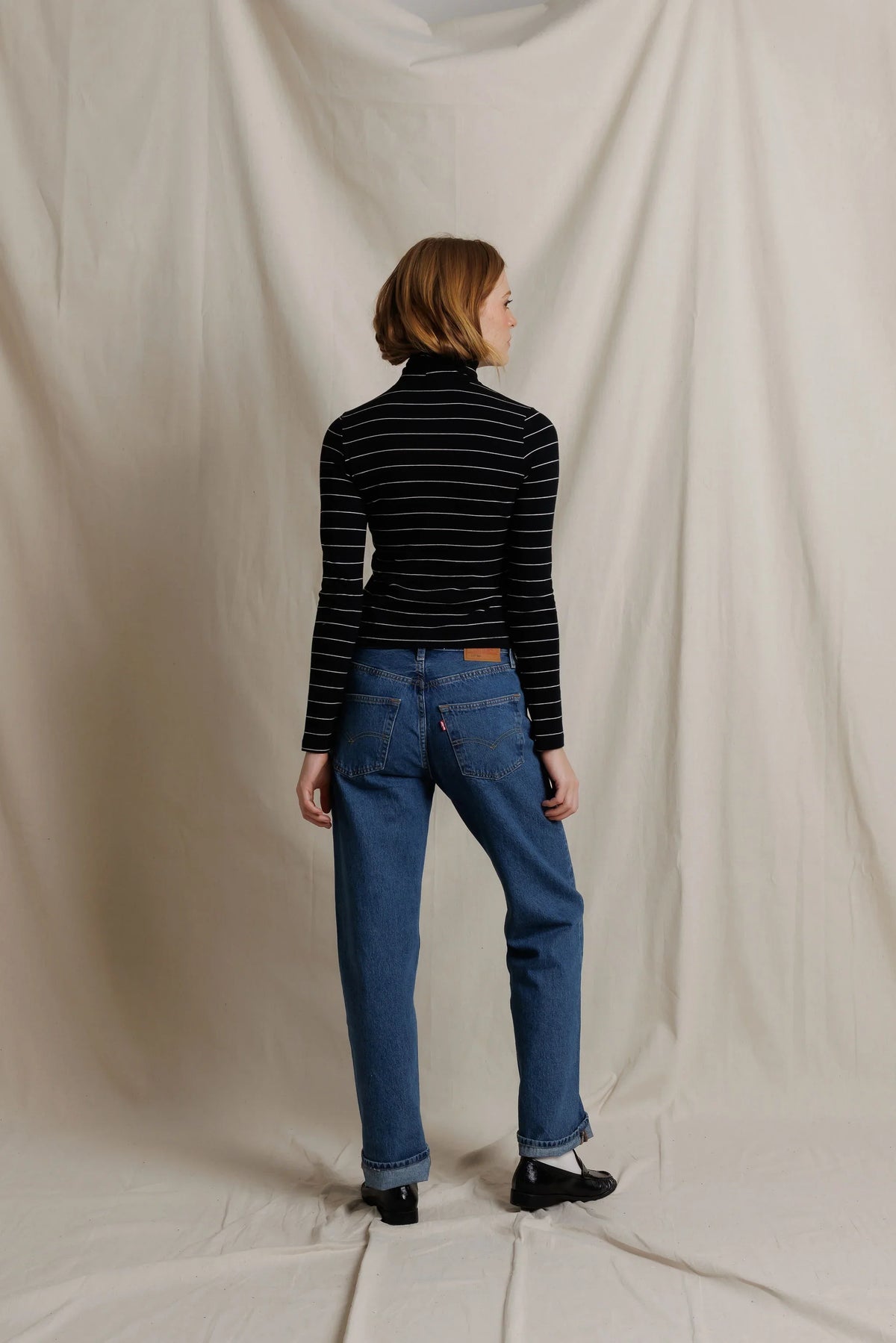 L/S Turtleneck - Black/Natural Stripe