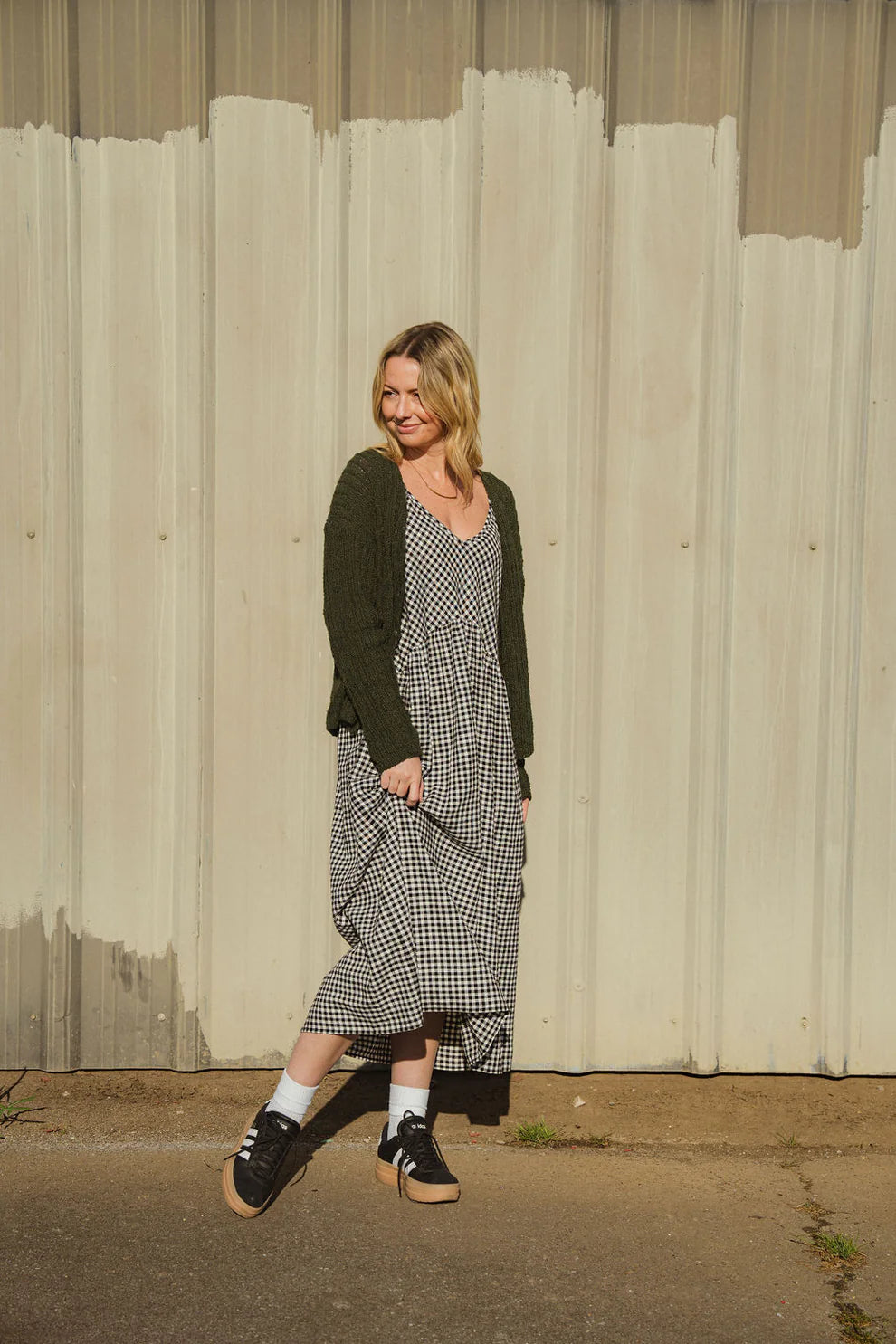 Linen Dress - Black + White Gingham