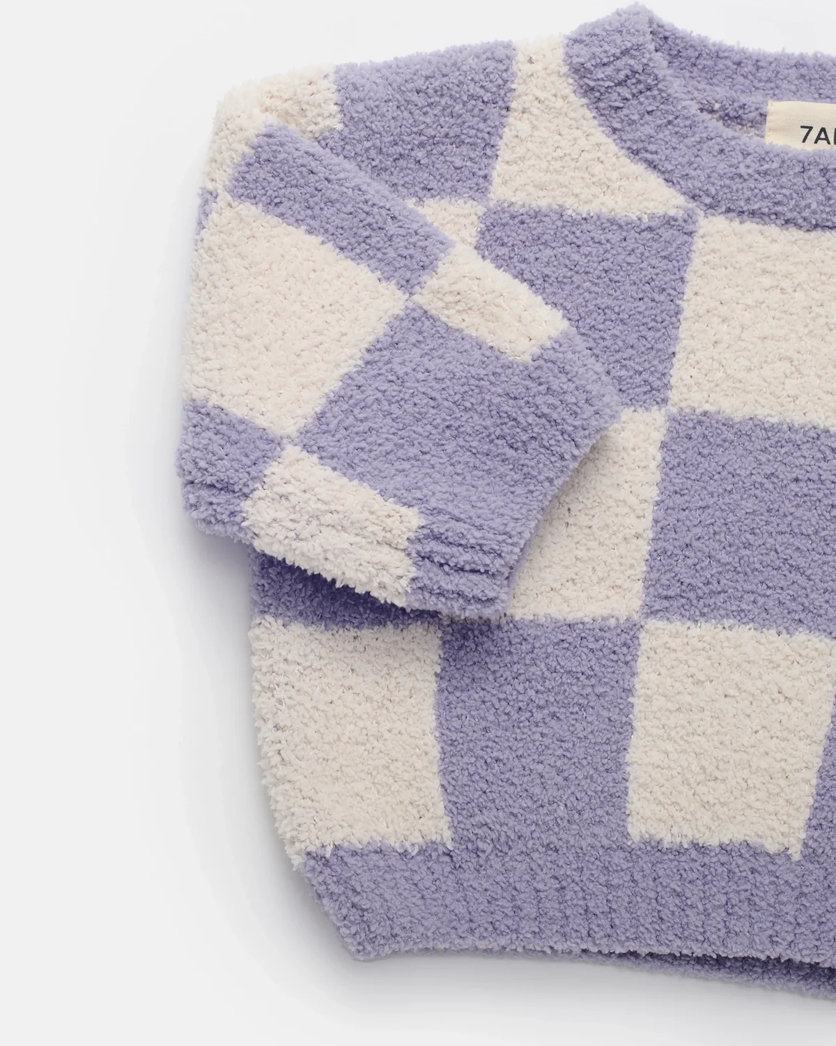 Boxy Sweater - Fuzzy Checkers Ecru & Taro