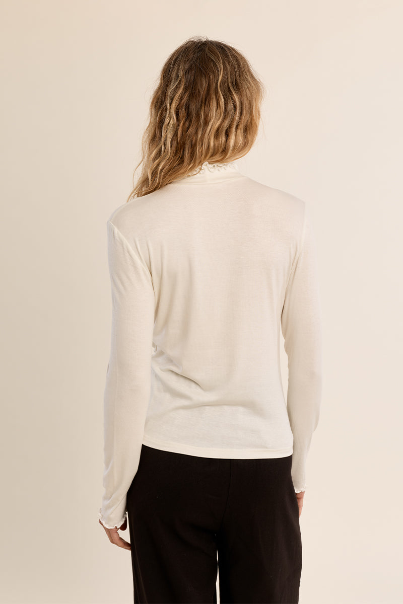 Ruffle Neck Layering Tee - White