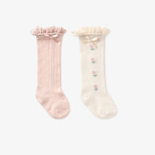 Load image into Gallery viewer, Floral Knee-High Non Slip Baby Socks 2 pack
