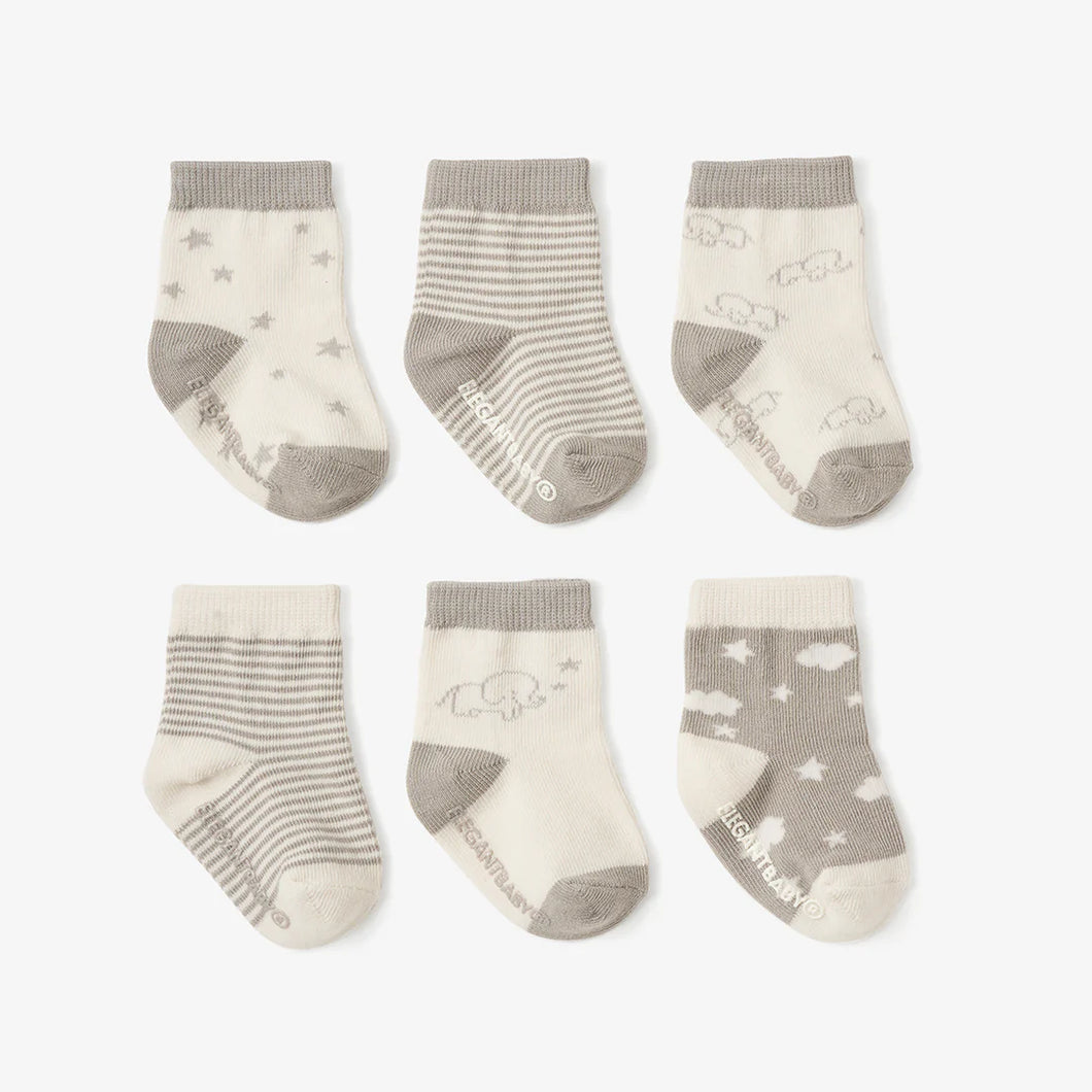 Elephant Non Slip Baby Socks 6pk