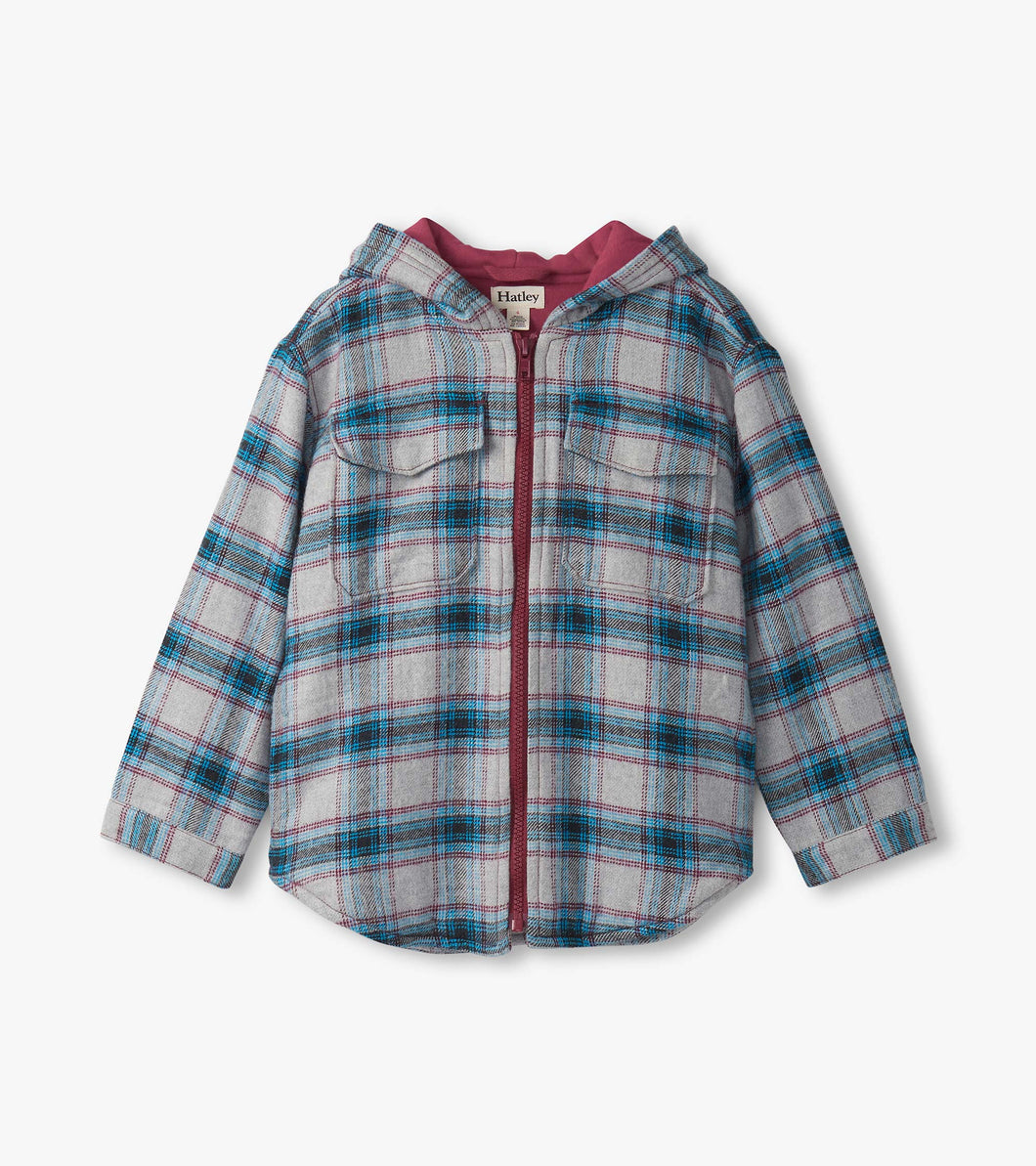 Plaid Lined Hooded Jacket - Charcoal/Maroon