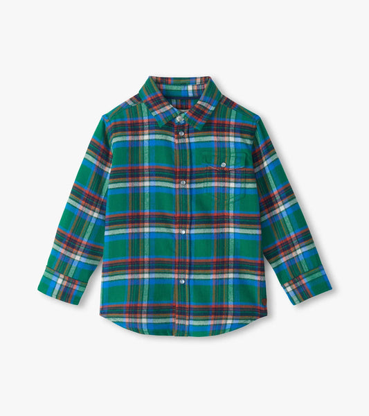 Fall Plaid Button Down Shirt - Green