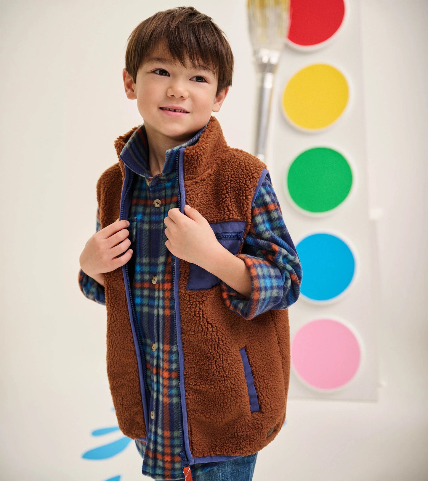 Boys Tortoise Shell Faux Sherpa Vest