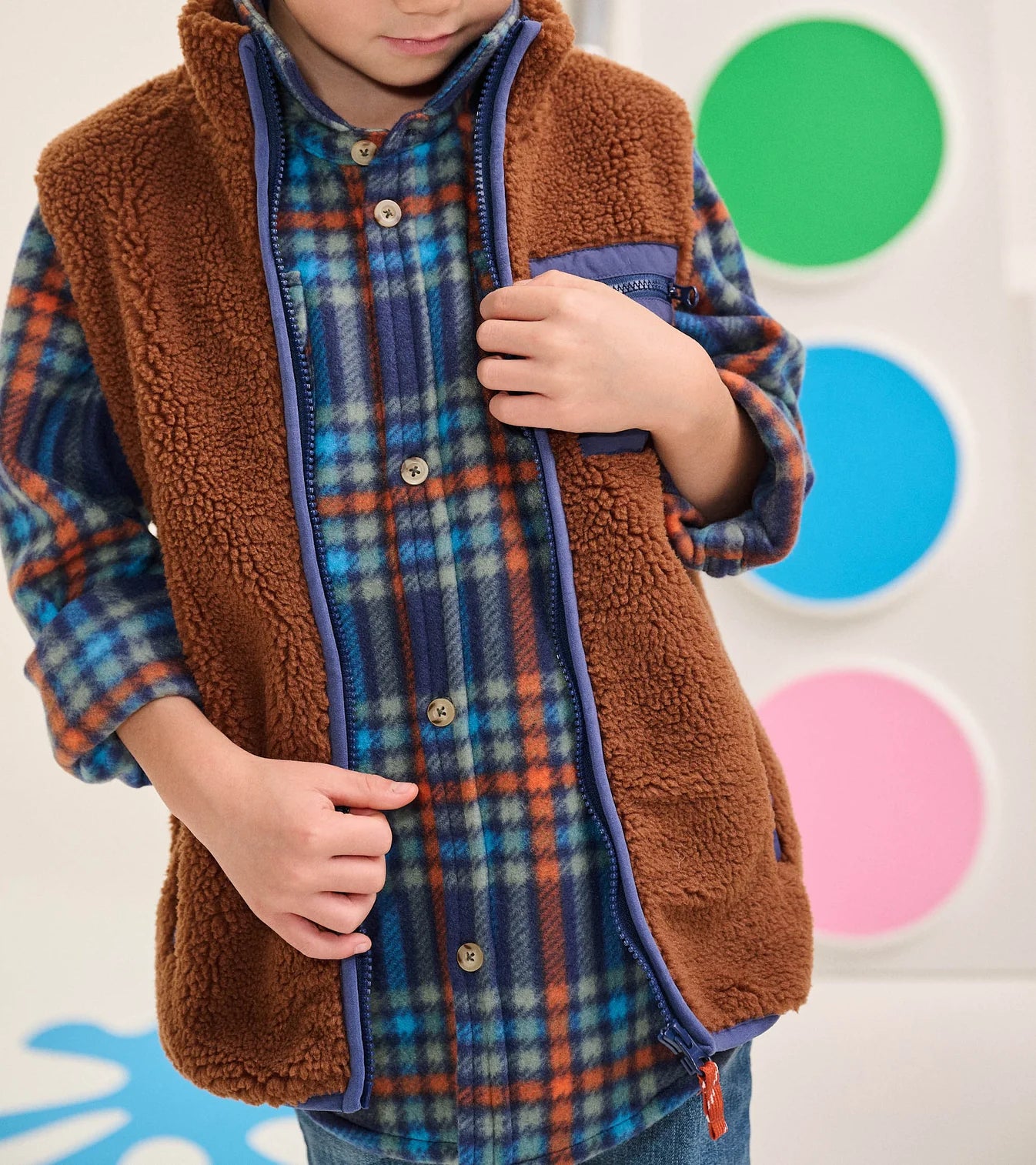 Boys Tortoise Shell Faux Sherpa Vest