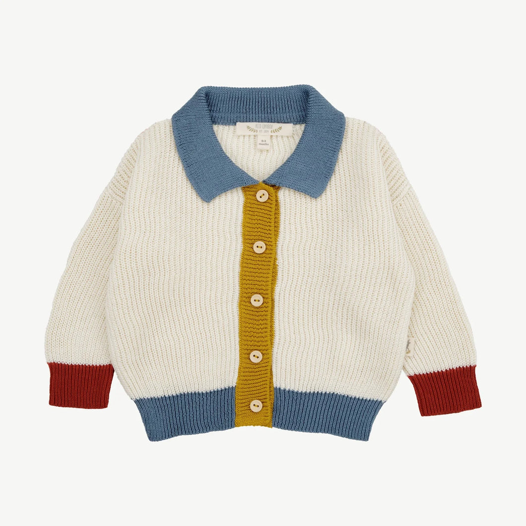 Knit Collared Cardigan - Color Block Ivory