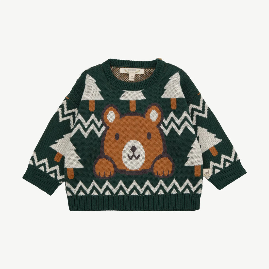 Knit Sweater - Cozy Bears Dark Green