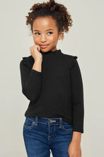 Load image into Gallery viewer, Ribbed Ruffle Mock Neck Long Sleeve Top - Black
