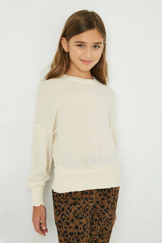 Smocked Detailed Knit Top - Cream