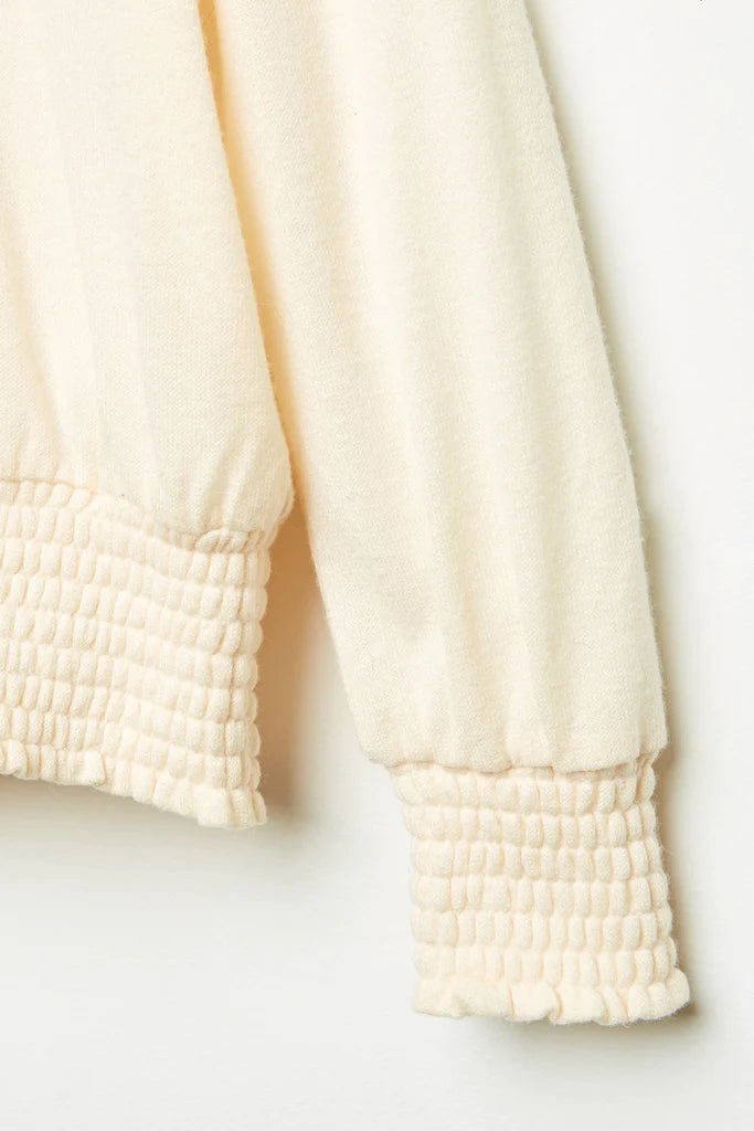 Smocked Detailed Knit Top - Cream