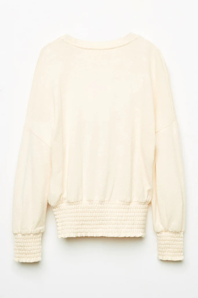 Smocked Detailed Knit Top - Cream