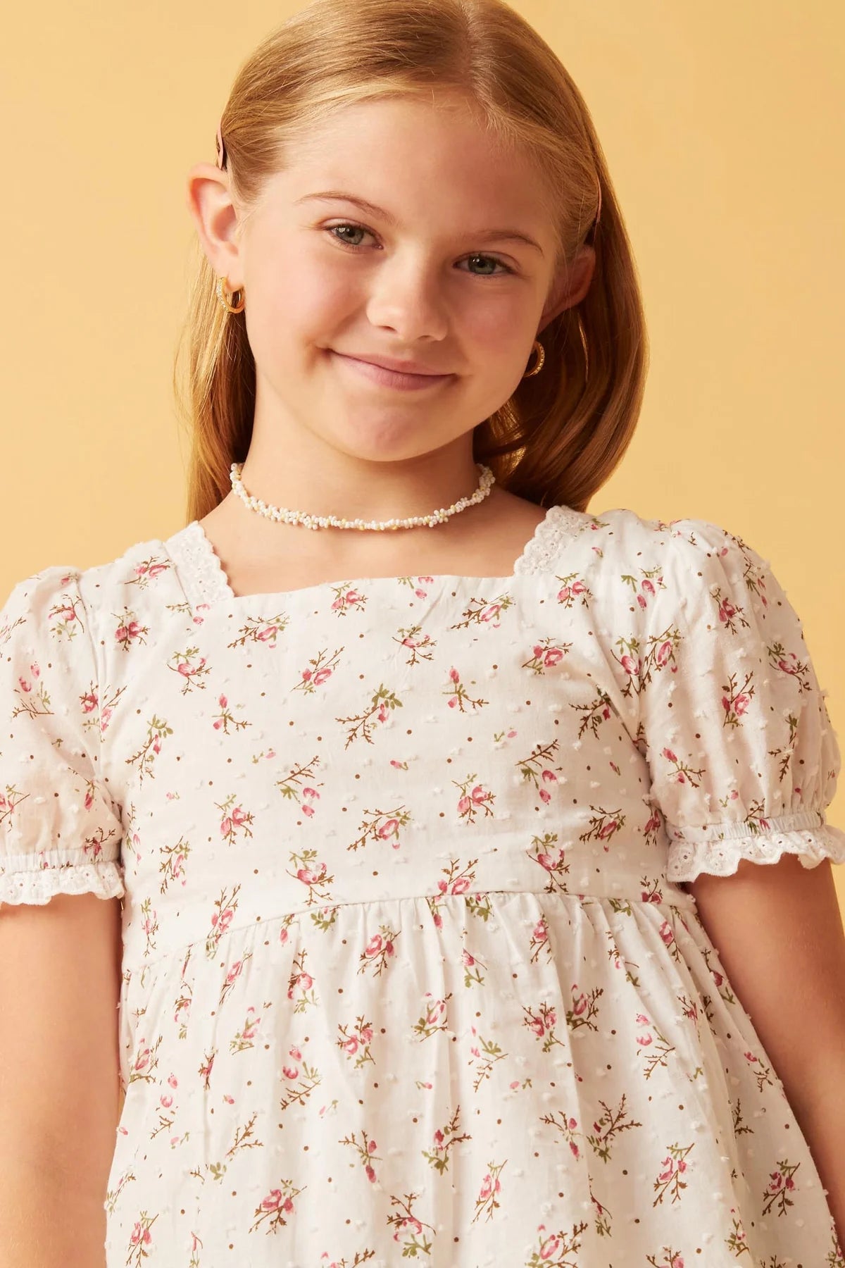 Ditsy Floral Swiss Dot Lace Trim Top