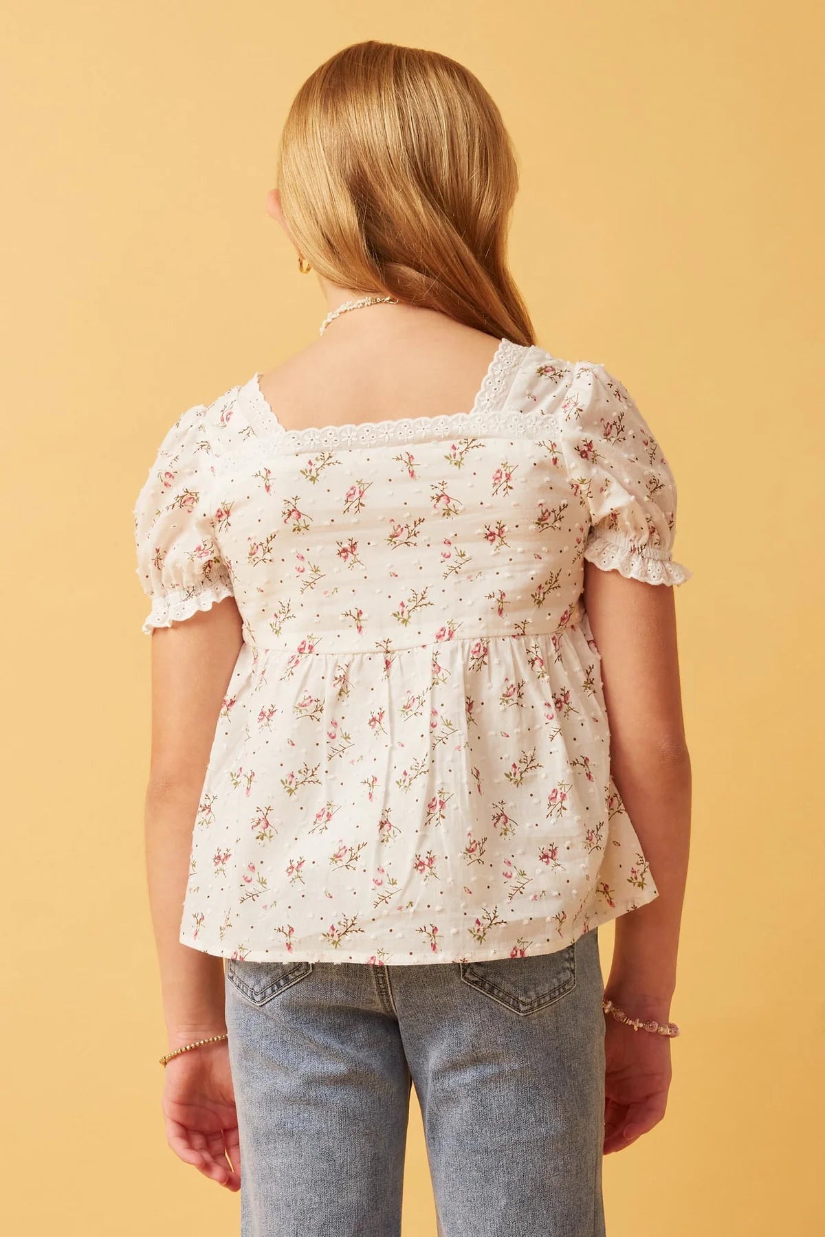 Ditsy Floral Swiss Dot Lace Trim Top