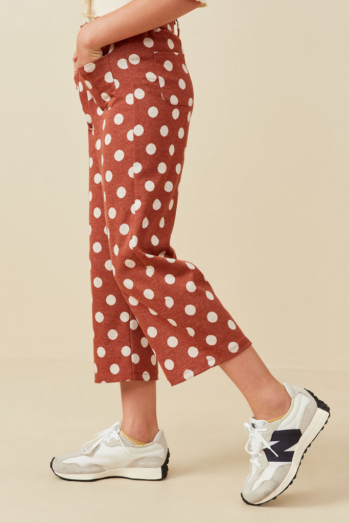 Wide Leg Polka Dot Patch Pocket Knit Pants
